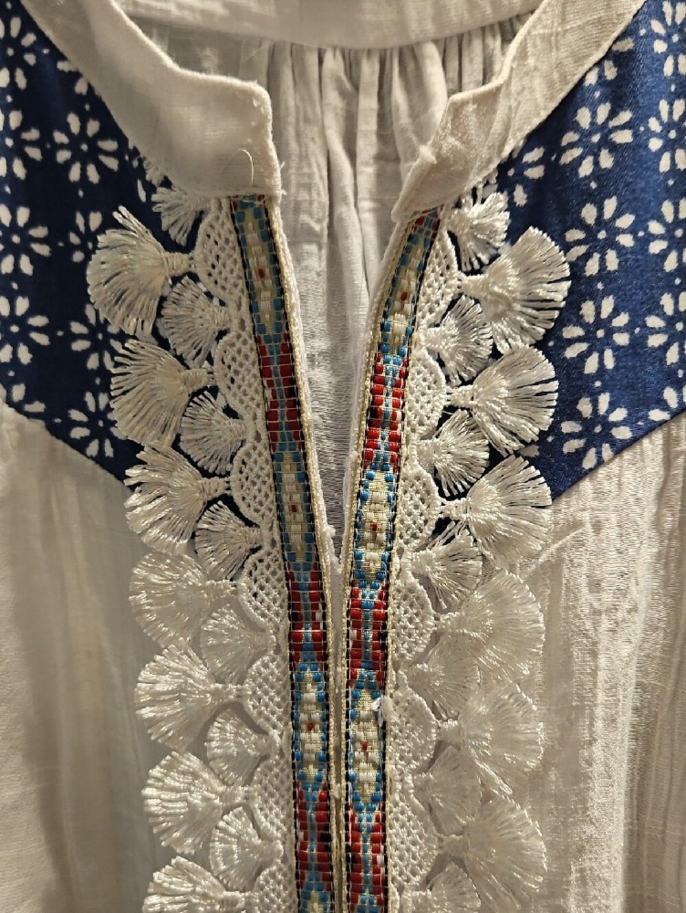 Hannah White Sleeveless Camisole with Blue Floral Yoke - Picture 3 of 4